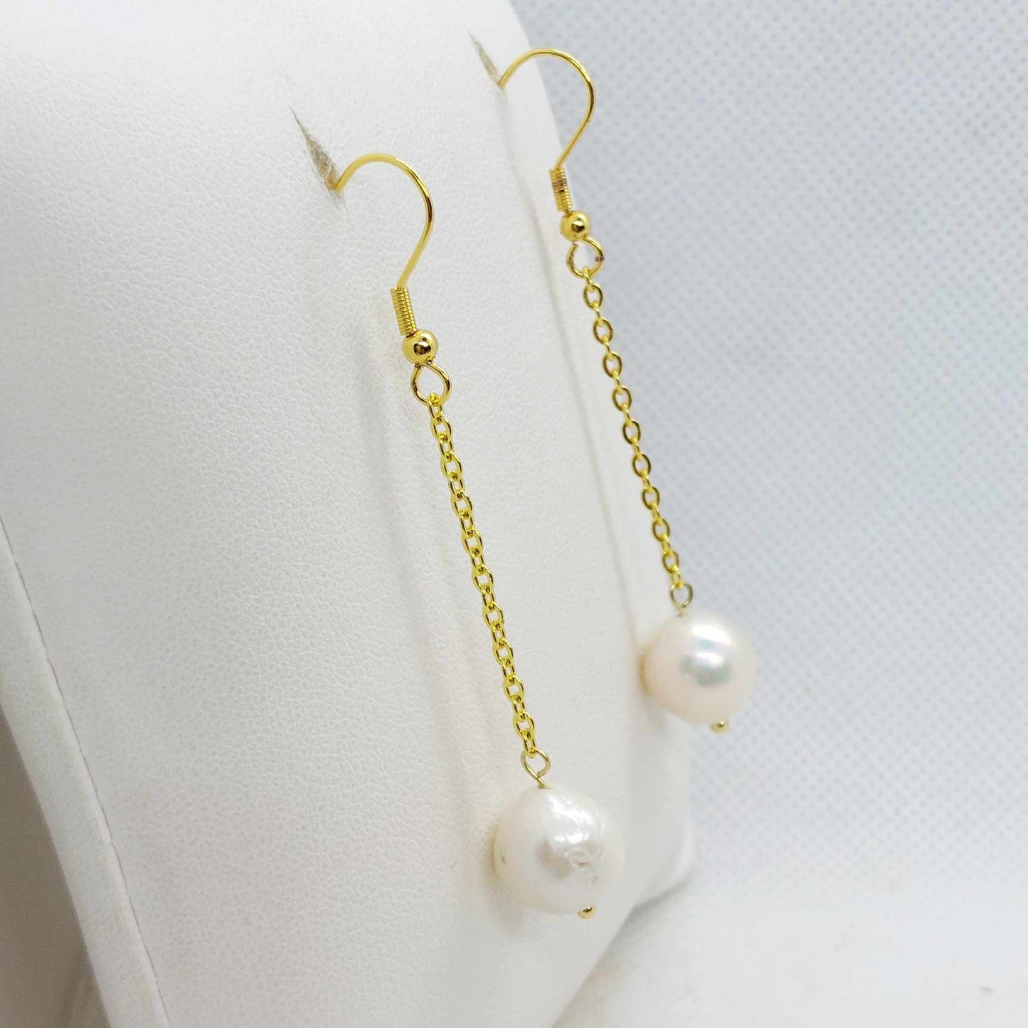 Natural Freshwater Pearl Dangle Earrings in Gold Plated Stainless Steel