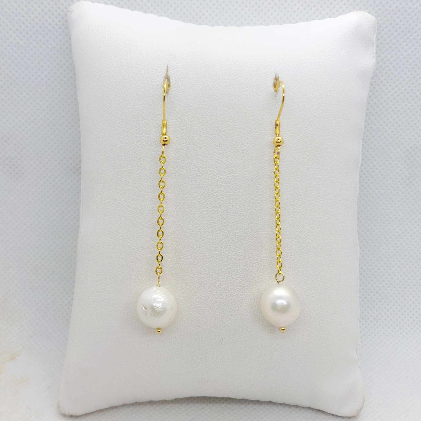 Natural Freshwater Pearl Dangle Earrings in Gold Plated Stainless Steel