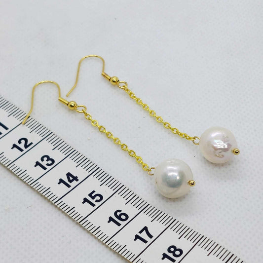 Natural Freshwater Pearl Dangle Earrings in Gold Plated Stainless Steel