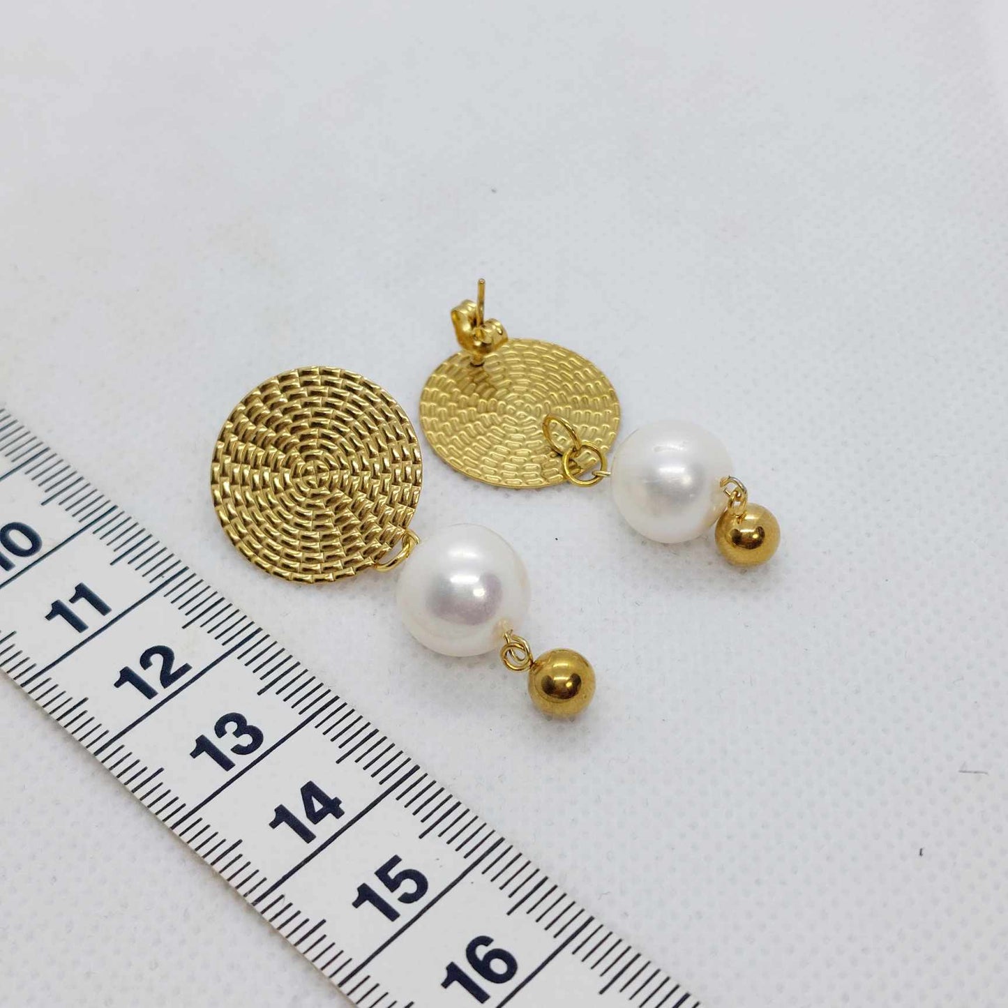 Natural Freshwater Pearl Dangle Earrings in Gold Plated Stainless Steel