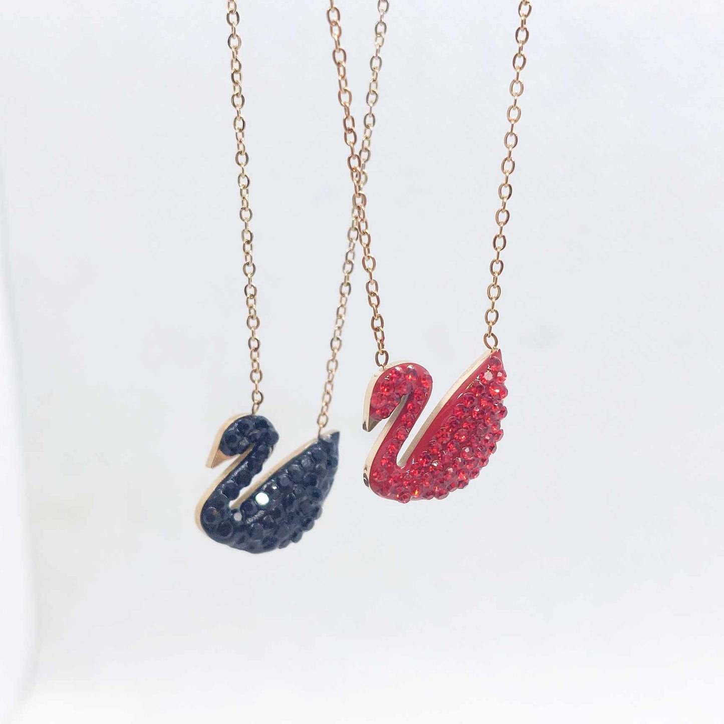 Swan Pendant in Zircon with Gold Plated Stainless Steel with Chain Necklace