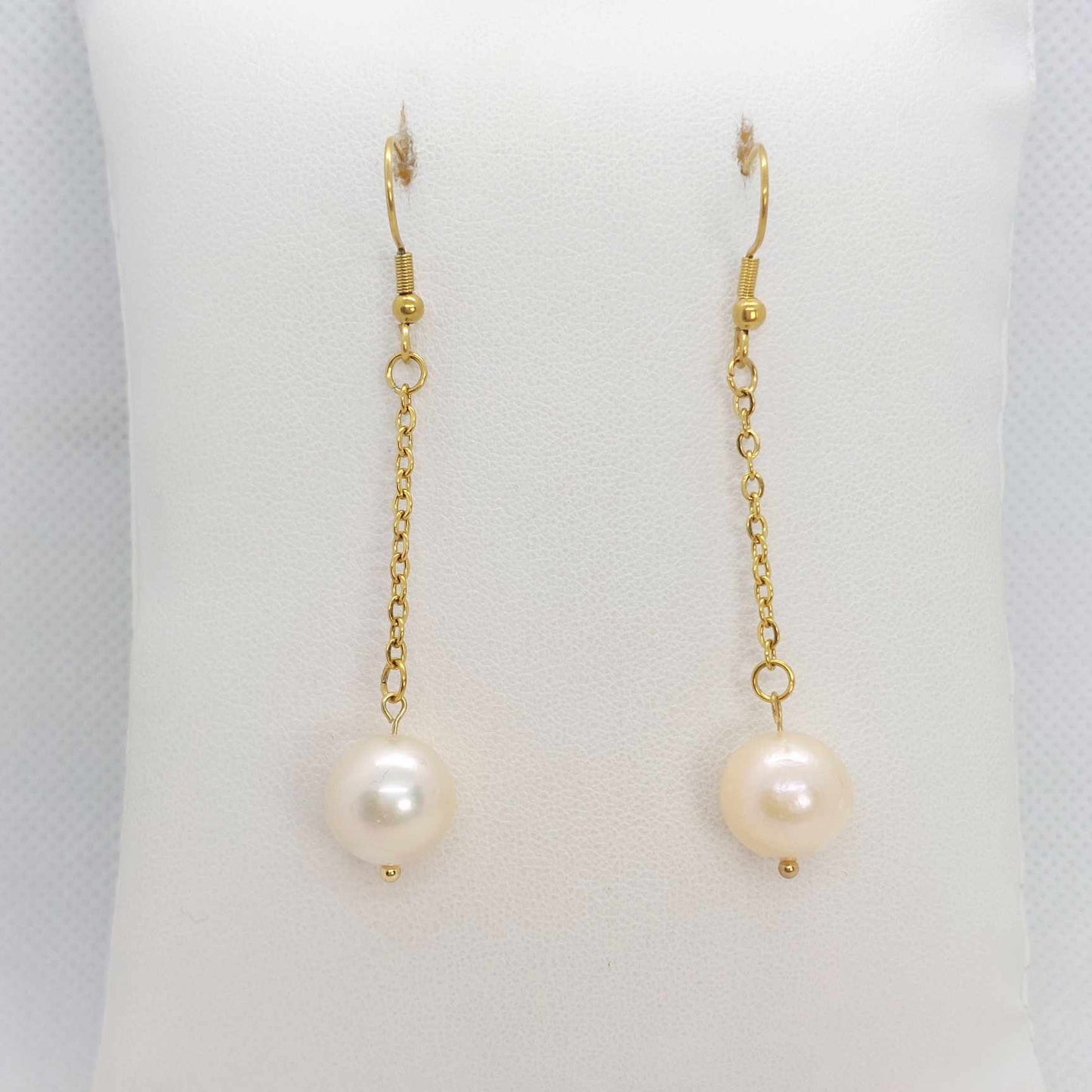 Natural Pink Freshwater Pearl Dangle Earrings in Gold Plated Stainless Steel