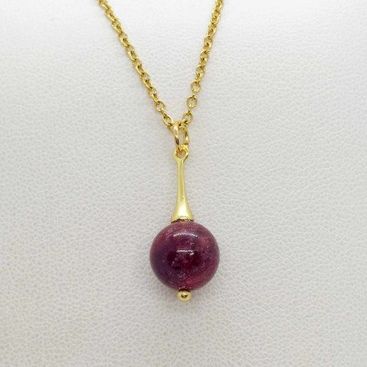 Natural AAA Ruby Stone Pendant with Gold Plated Stainless Steel Chain Necklace
