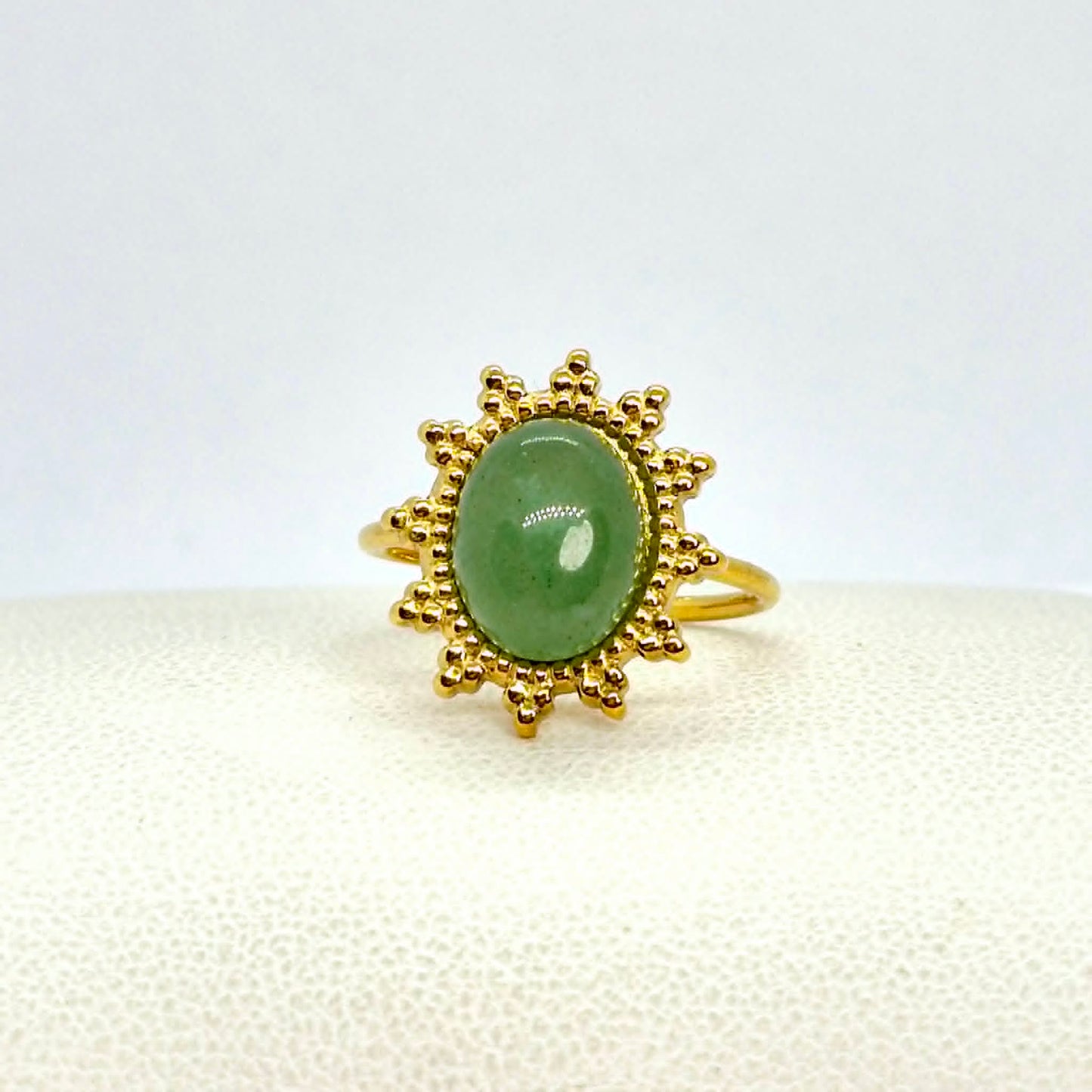 Natural Stone Ring in Gold Plated Stainless Steel Resizeable, Tiger Eye, Rose Quartz, Yellow Jade and Aventurine