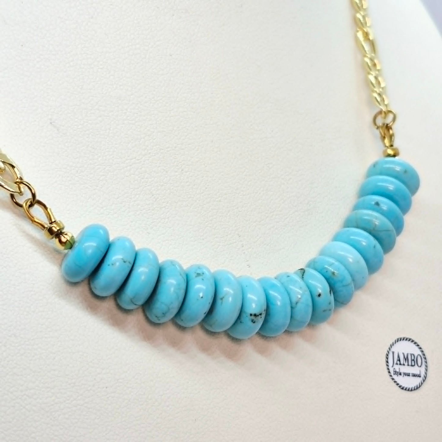 Natural Turquoise Necklace with Gold Plated Stainless Steel Chain