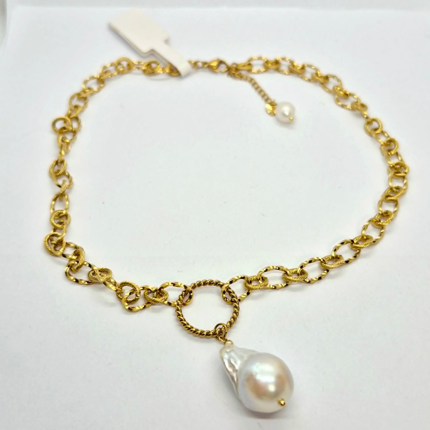 Natural Baroque Pearl Pendant with Gold Plated Stainless Steel Chain Necklace