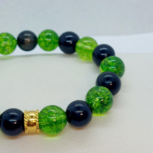 Natural Peridot and Obsidian Bracelet with 10mm Stones