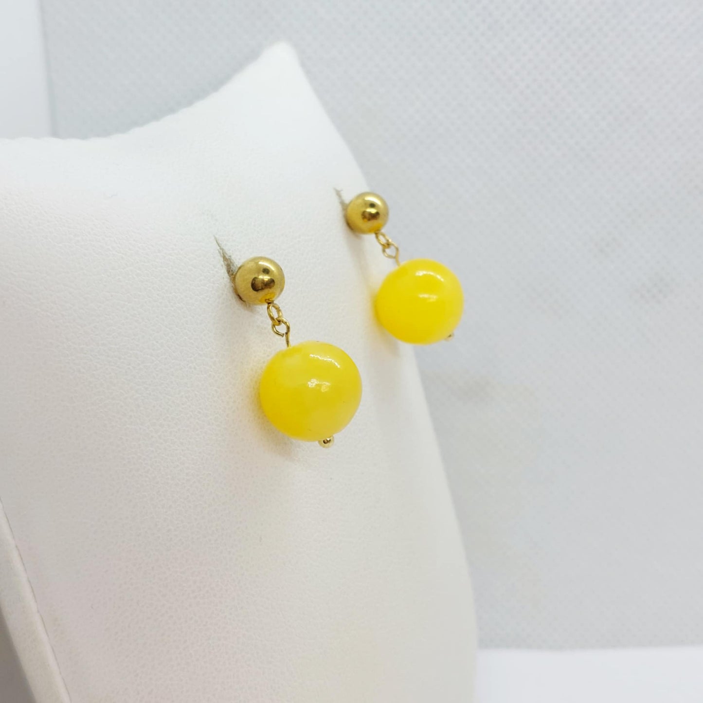 Natural Yellow Jade Dangle Earrings in Gold Plated Stainless Steel