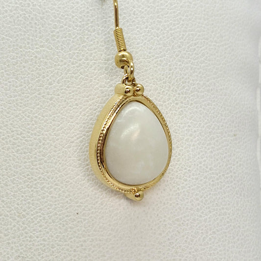 Natural White Jade Dangle Earrings in Gold Plated Stainless Steel
