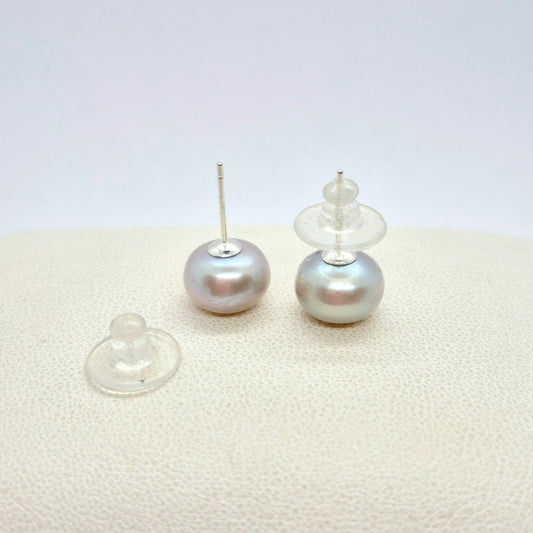 Natural 11mm Grey Pearl Stud Earrings in Sterling Silver