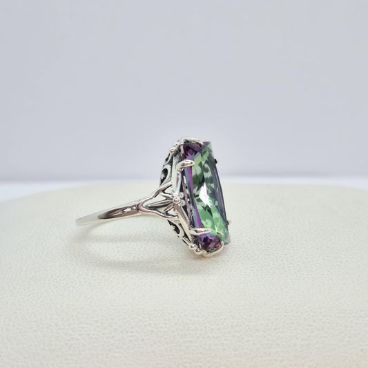 Natural 11ct Rainbow Mystic Quartz Ring in Sterling Silver