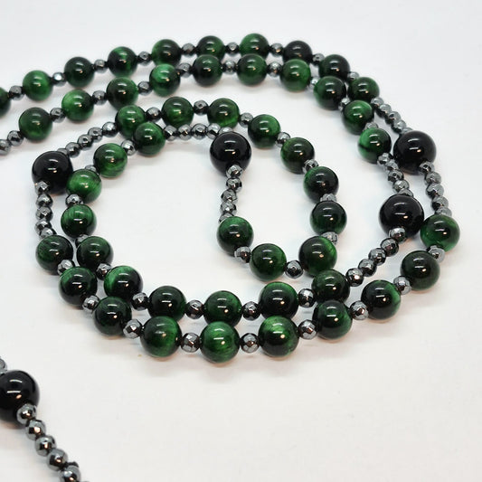 Green Tiger Eye Rosary with Hematite