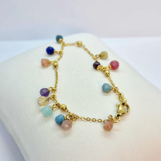 Mixed Mini Natural Stones Bracelet with Gold Plated Stainless Steel Chain