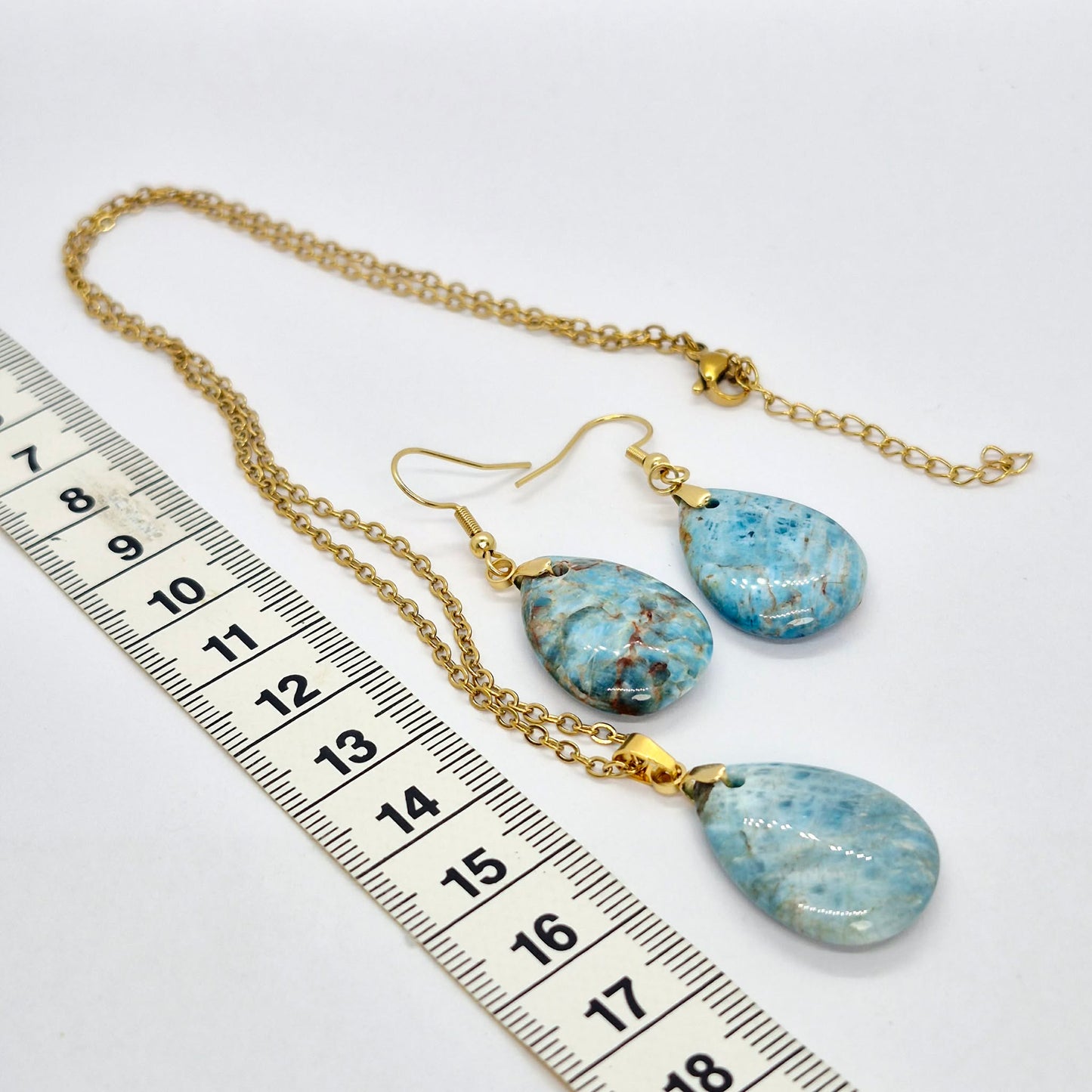 Natural Apatite Raindrop Set in Gold Plated Stainless Steel