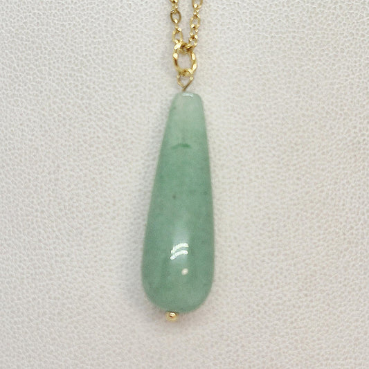 Natural Aventurine Raindrop Pendant Stainless Steel Gold Plated Chain Necklace