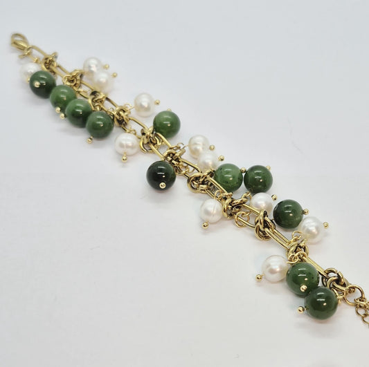 Natural Stone Bracelet with Pearls and Hetian Jade in 6-10mm Stones