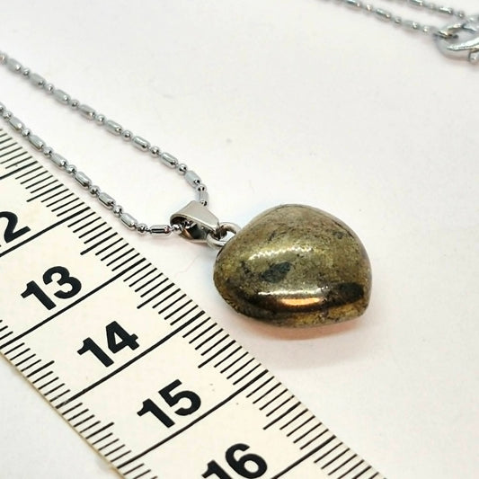 Natural Heart Pyrite Pendant with Stainless Steel Chain