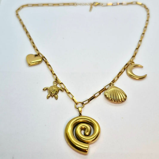 Sea Themed Necklace in Gold Plated Stainless Steel