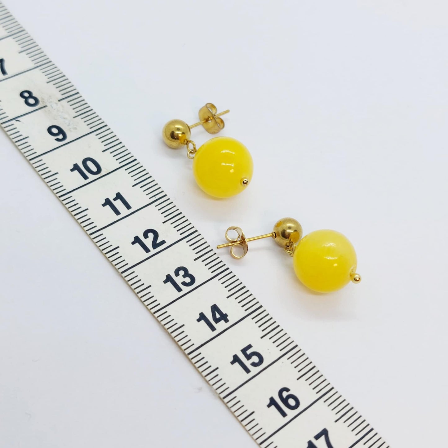 Natural Yellow Jade Dangle Earrings in Gold Plated Stainless Steel