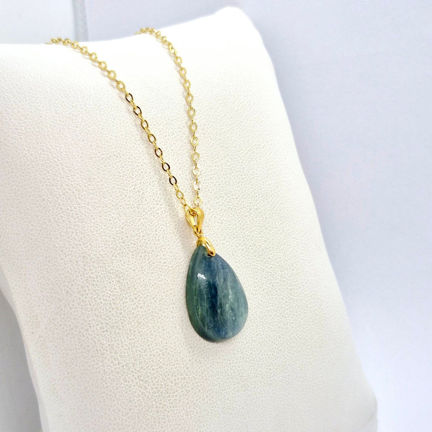 Natural Kyanite Pendant in Gold Plated Stainless Steel with Chain Necklace