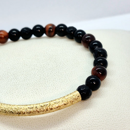 Natural Black Agate Bracelet with 10K Gold Spacer in 6mm Stones