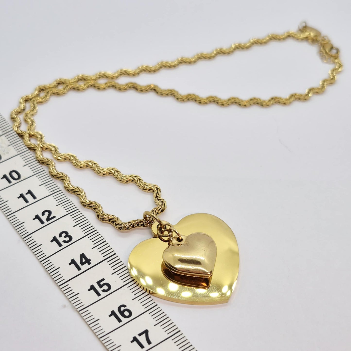 Duo of Heart Pendant in Gold Plated Stainless Steel with Chain Necklace