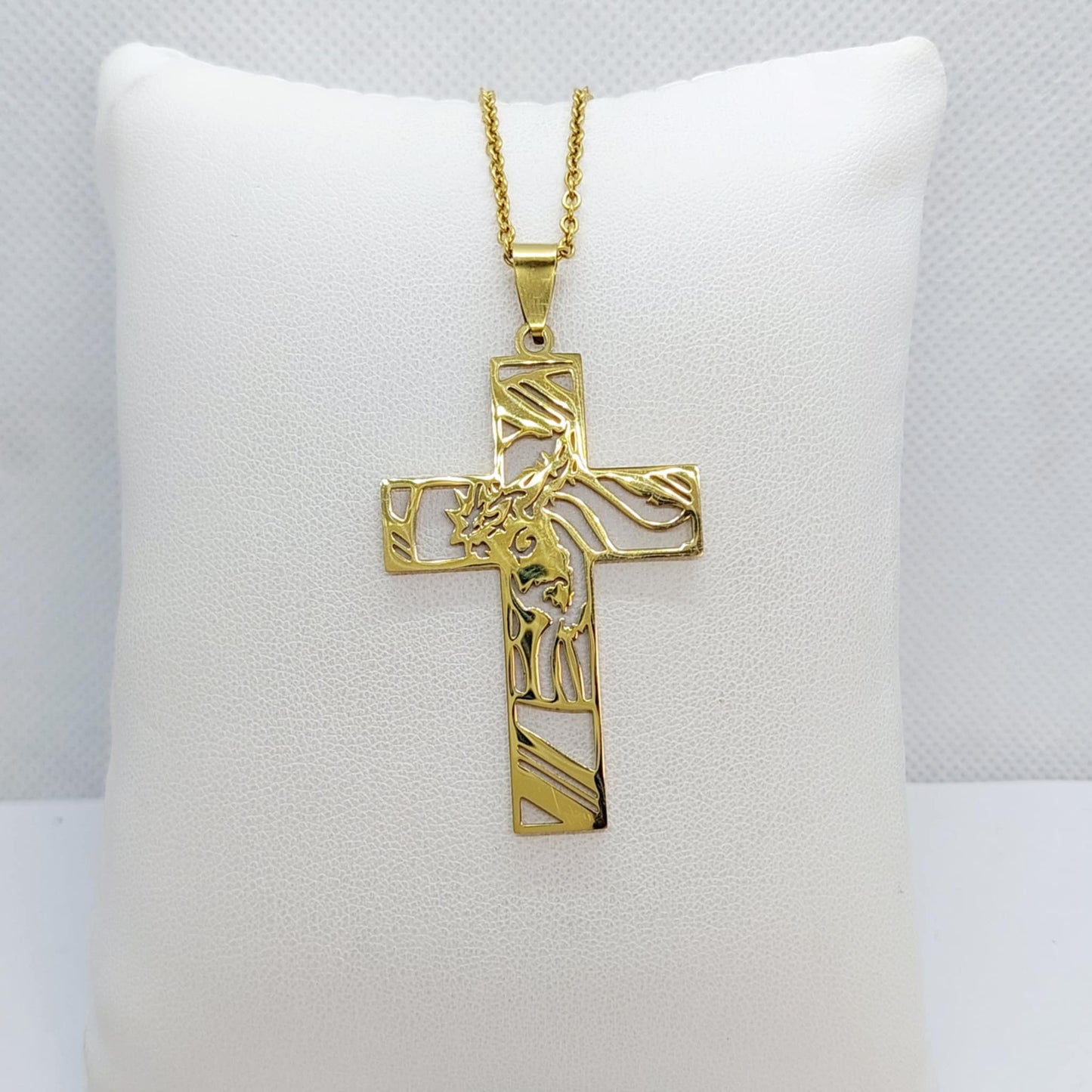 Cross with Jesus in Stainless Steel Gold Plated Chain Necklace