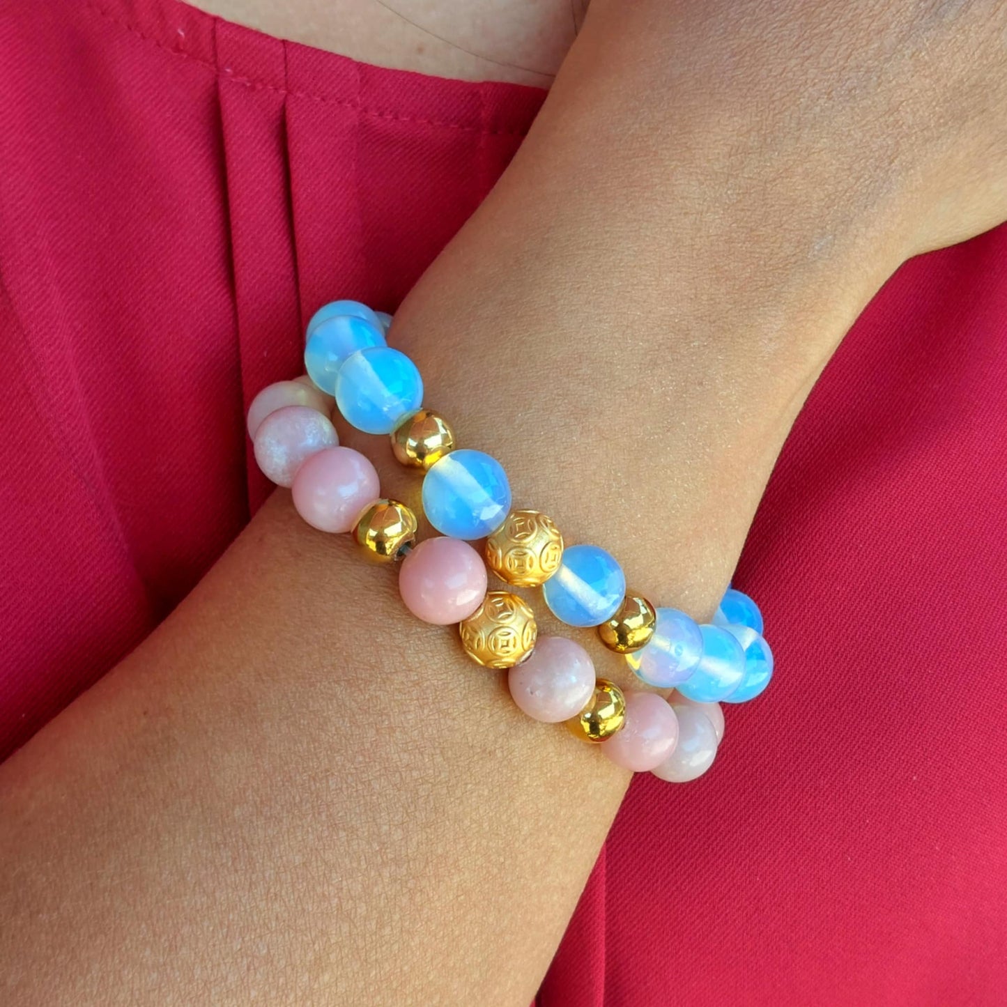 Natural White or Pink Opal Bracelet in 10mm Stones