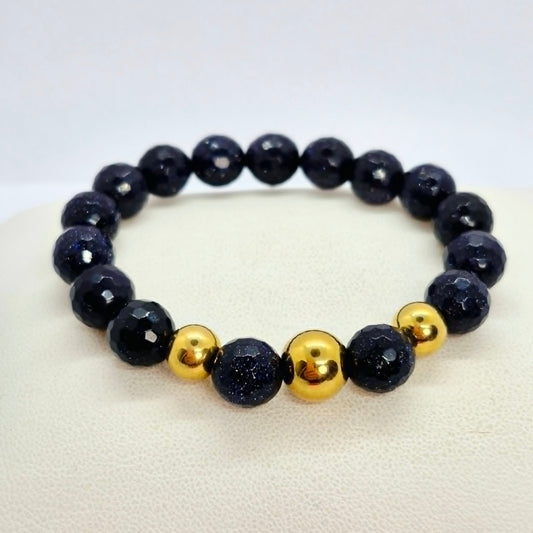 Blue Faceted Goldstone Bracelet in 10mm Stones