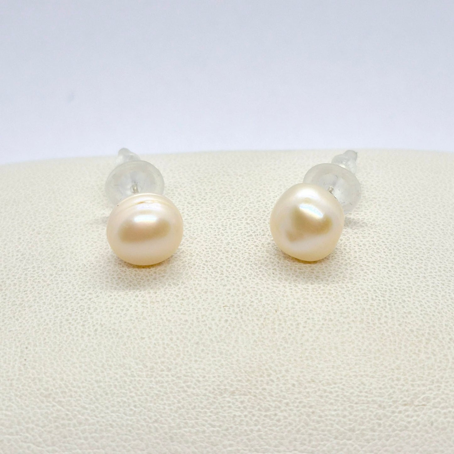 Natural 10mm Peach Pearl Stud Earrings in Sterling Silver