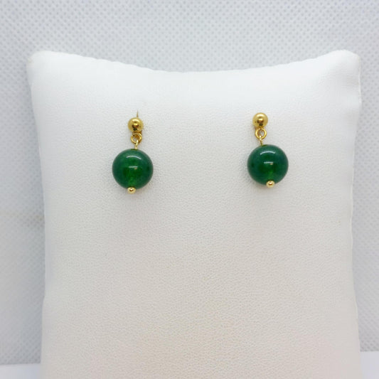 Natural Hetian Jade Dangle Earrings in Gold Plated Stainless Steel