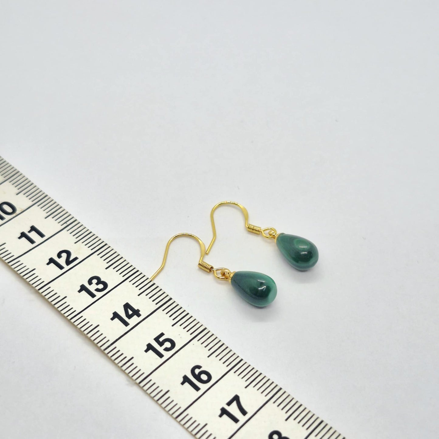 Natural Malachite Raindrop Set with Stainless Steel Gold Plated Chain Necklace