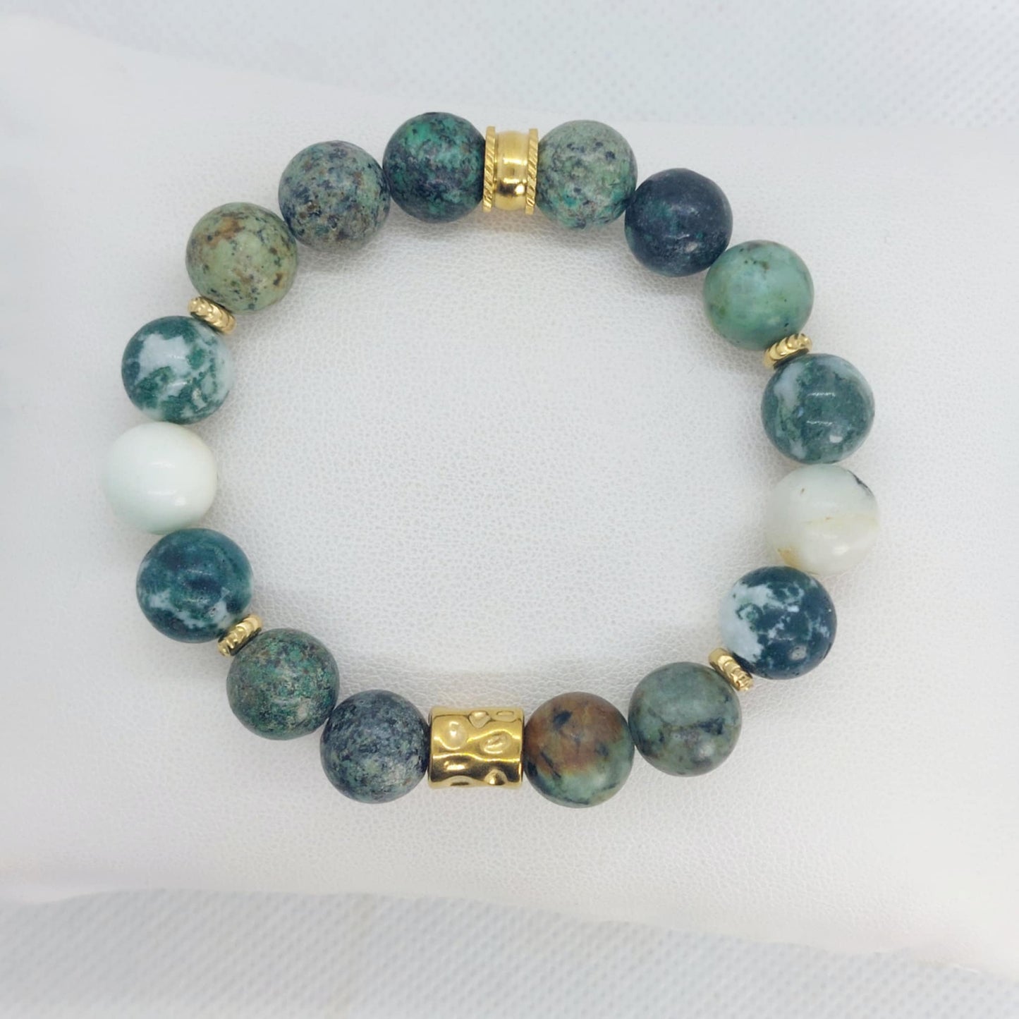 Indian and Moss Agate Bracelet in 1Omm Natural Stones