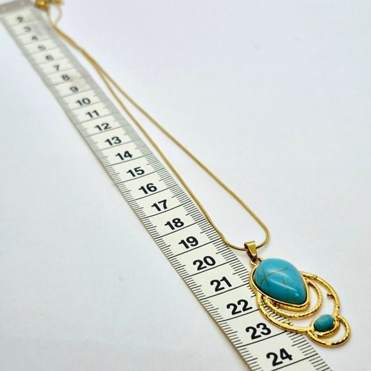 Natural Turquoise Pendant with Gold Plated Stainless Steel Chain Necklace