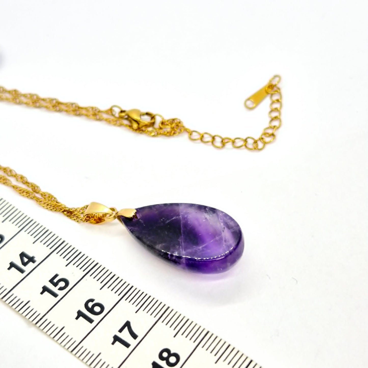 Natural Amethyst RainDrop Pendant with Stainless Steel Chain Necklace