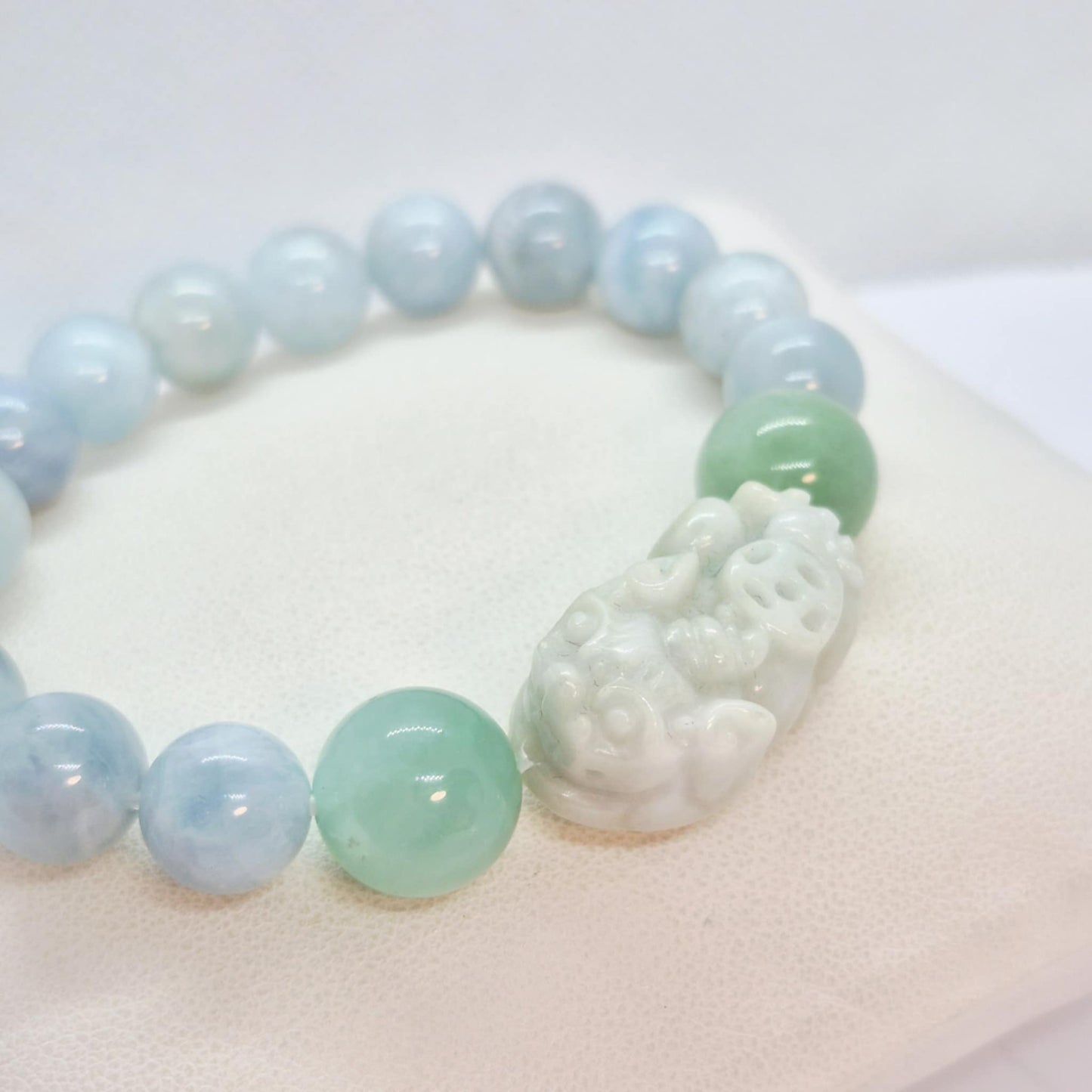 Natural Burmese Jade with Pixiu Bracelet in 10 & 12 mm Stones