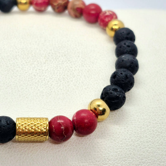 Natural Lava and Red Jasper Bracelet in 6mm Stones