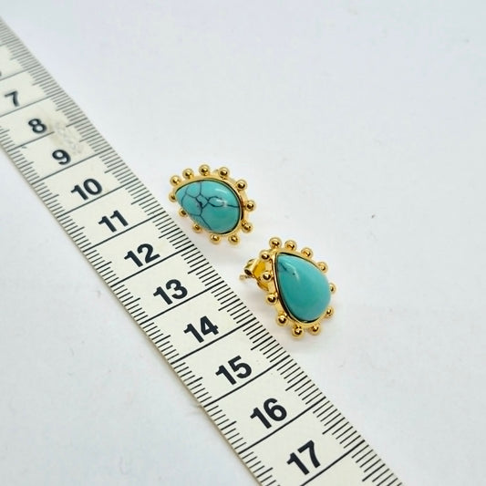 Natural Turquoise Earrings in Stainless Steel Gold Plated