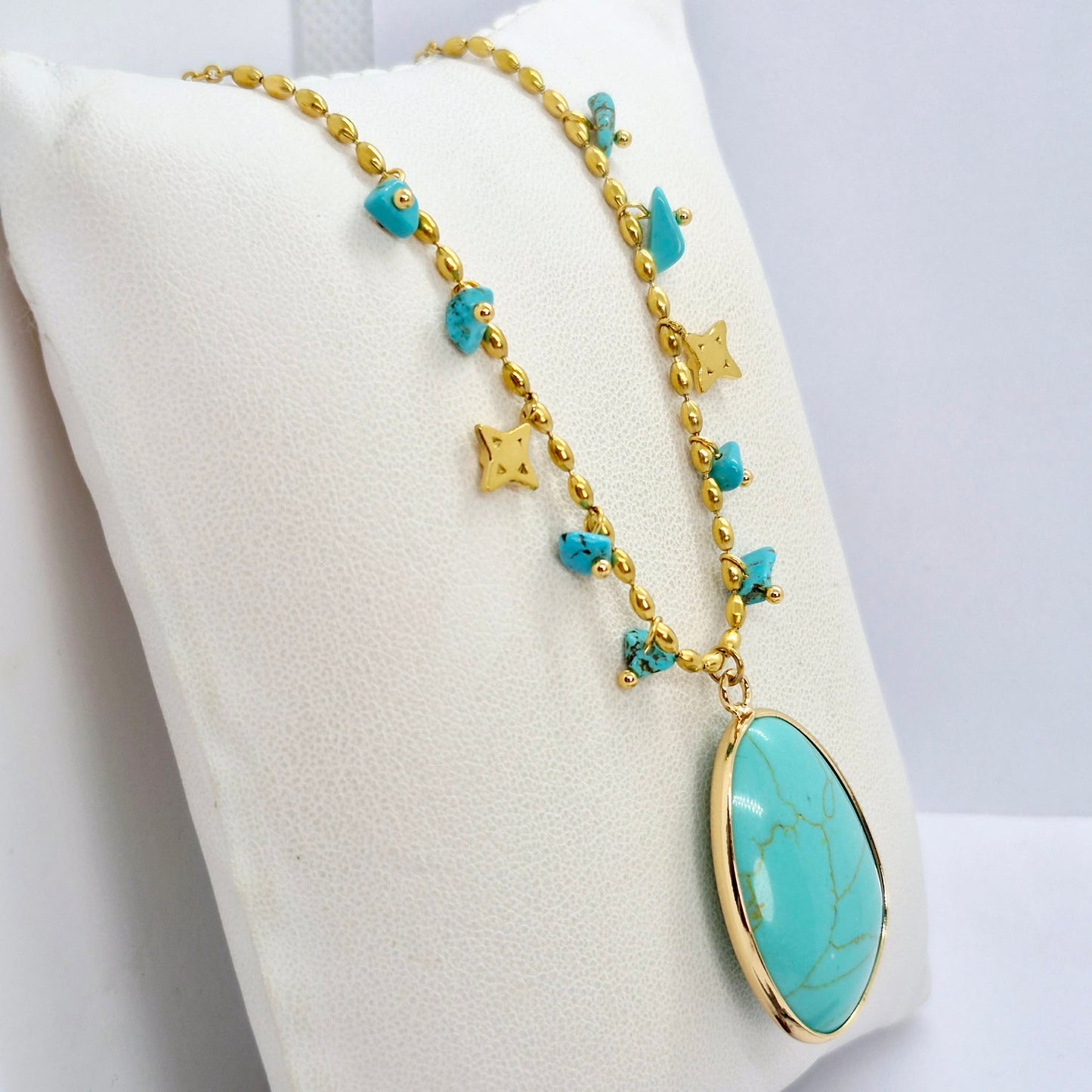Natural Turquoise Pendant with Stainless Steel Chain Necklace