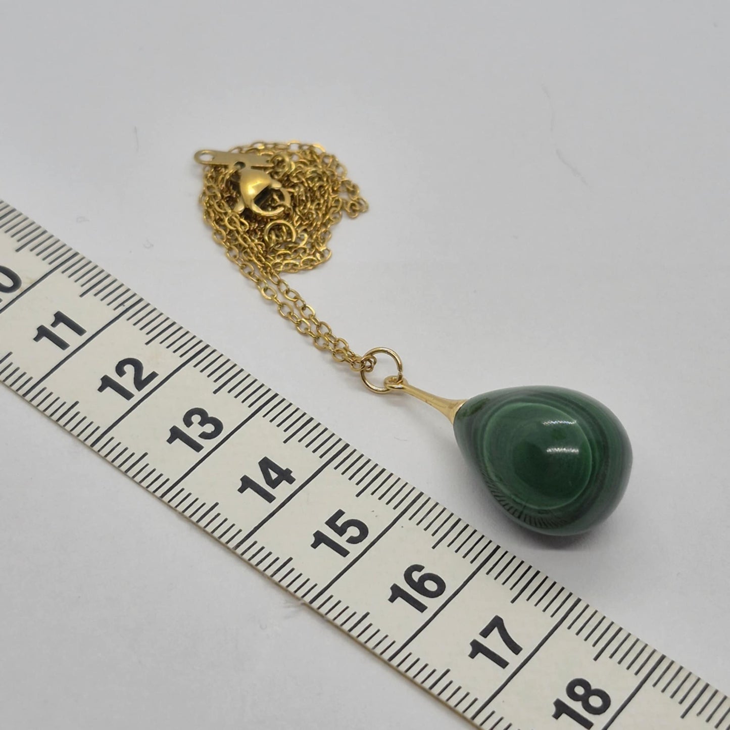 Natural Malachite Raindrop Set with Stainless Steel Gold Plated Chain Necklace