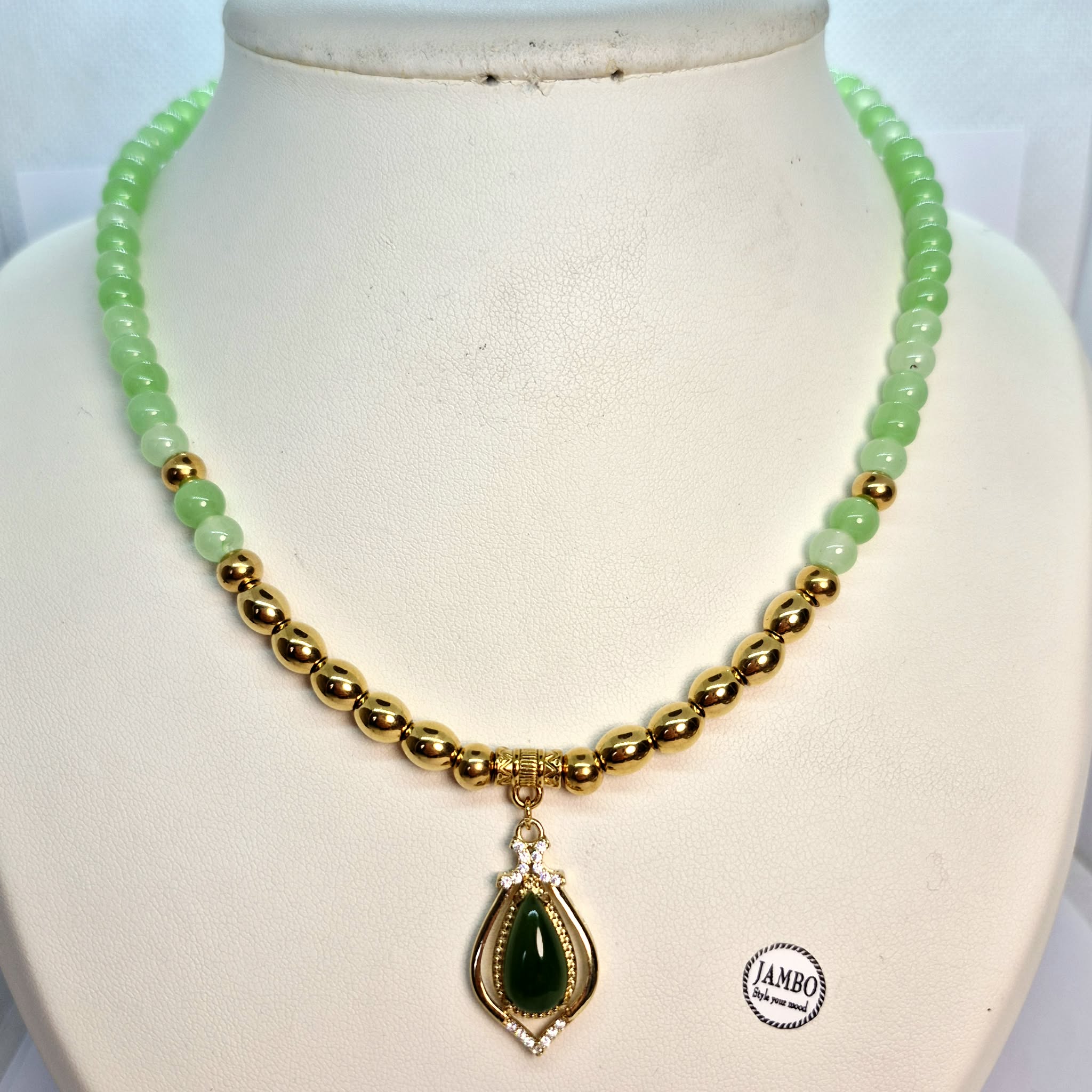 Natural Green Jasper Necklace Choker in 6mm Stones with Hetian