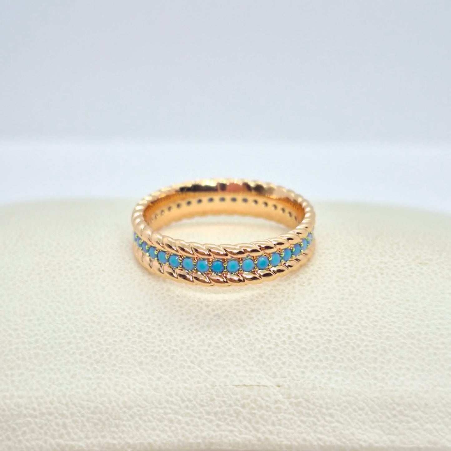 Rose Gold Plated Stainless Steel Ring with Turquoise Stone Design