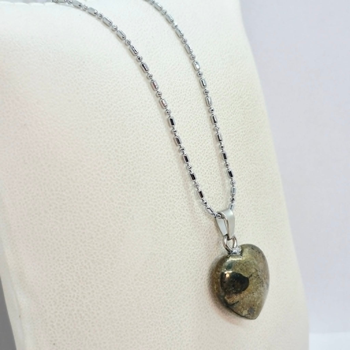 Natural Heart Pyrite Pendant with Stainless Steel Chain