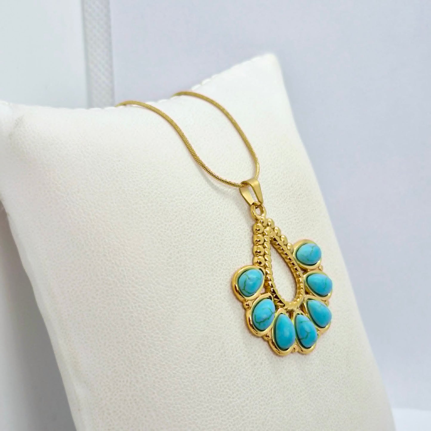 Natural Turquoise Pendant with Gold Plated Stainless Steel Chain Necklace