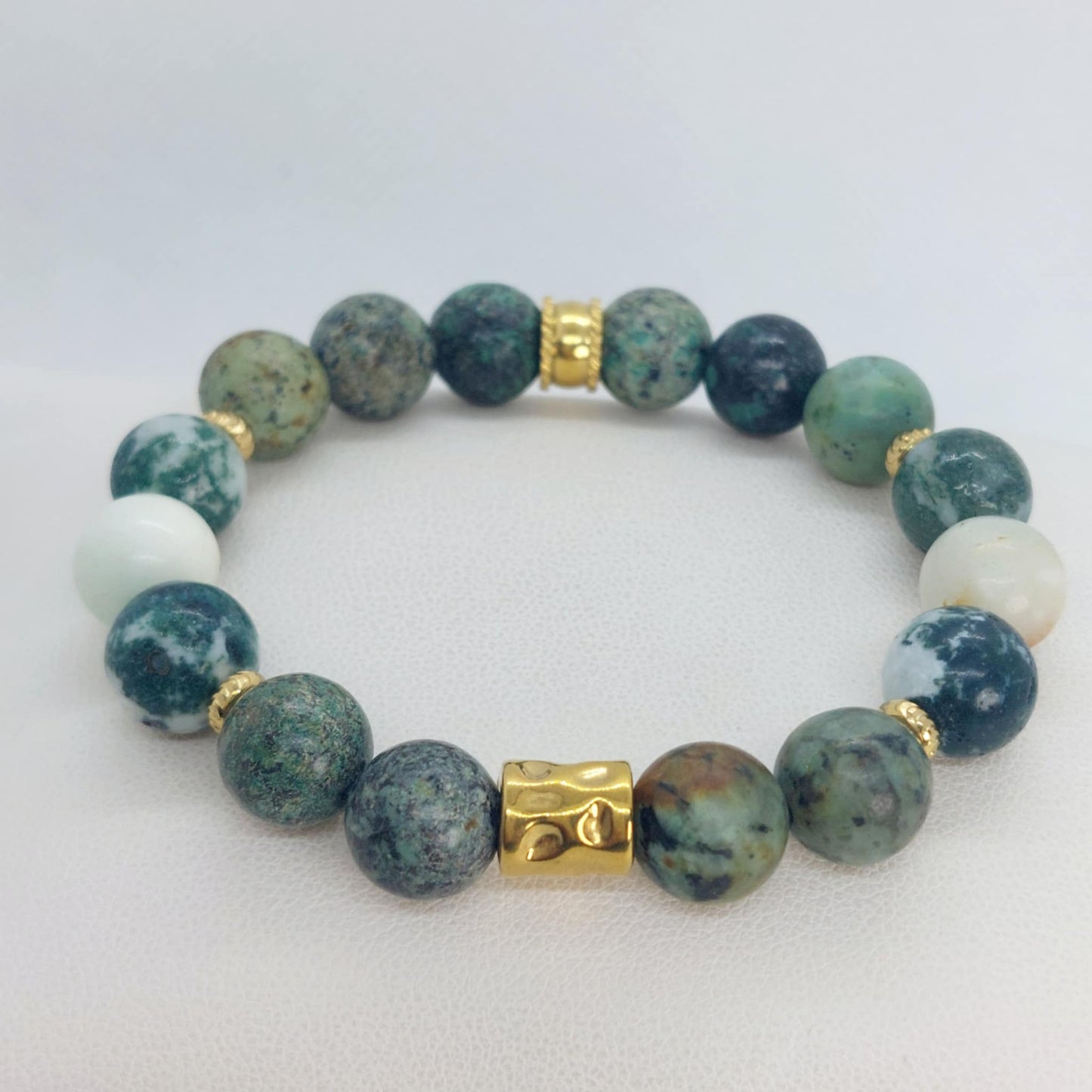 Indian and Moss Agate Bracelet in 1Omm Natural Stones