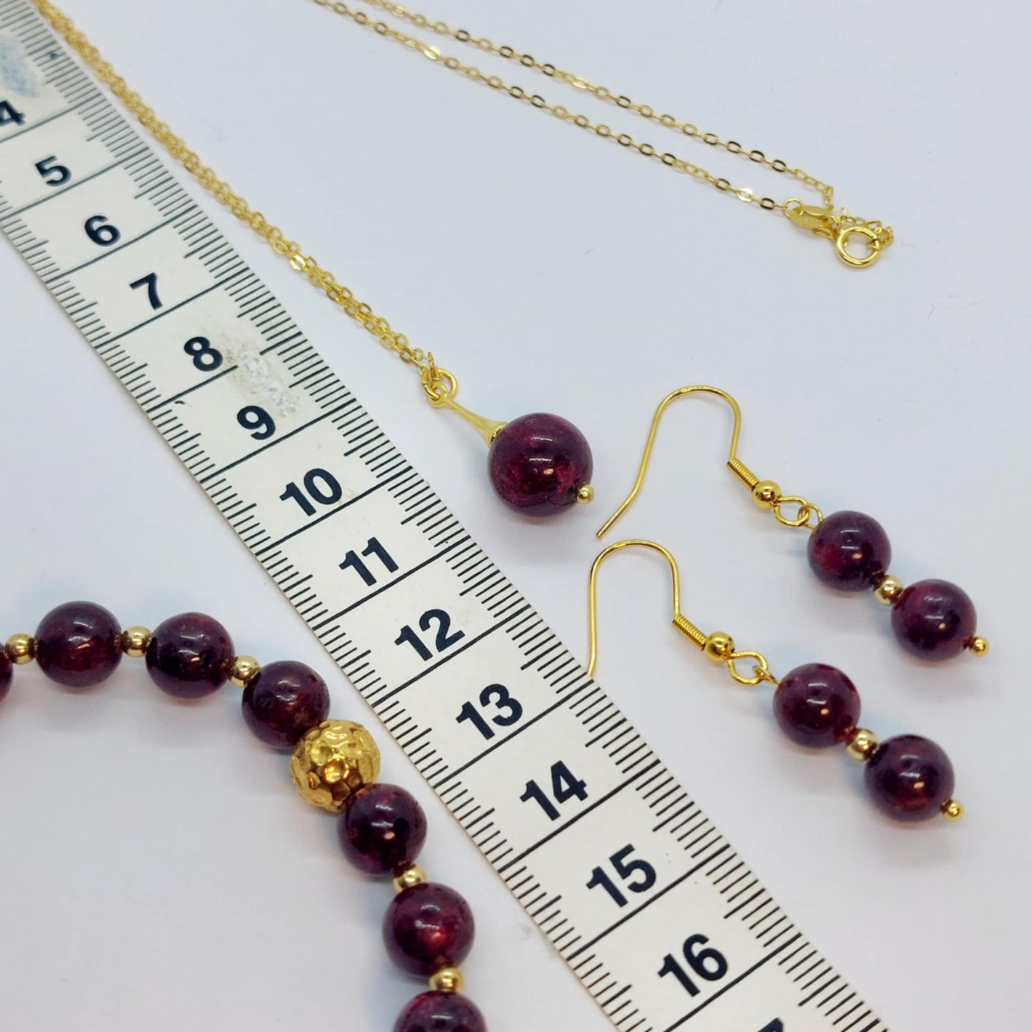 Natural AAA Ruby Stone Set in 8mm and 10mm Stones with Stainless Steel Gold Plated