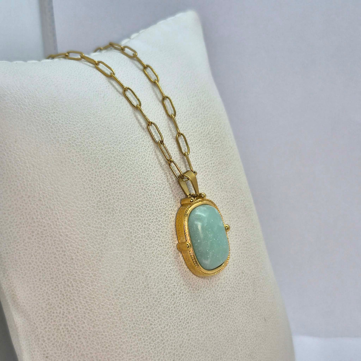 Natural Amazonite Pendant with Stainless Steel Chain
