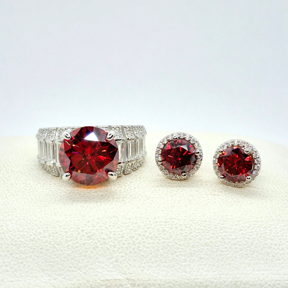 Red Moissanite 1ct Earrings in Sterling Silver