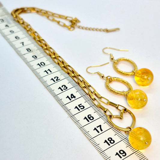 Natural Citrine Set in Gold Plated Stainless Steel with Silver Pixiu