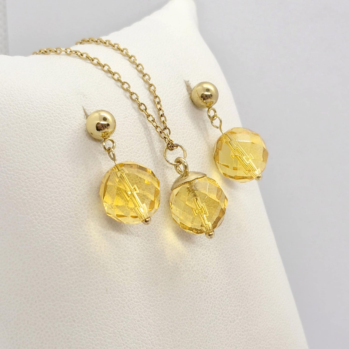 Natural Citrine Set with 12mm stones in Stainless Steel